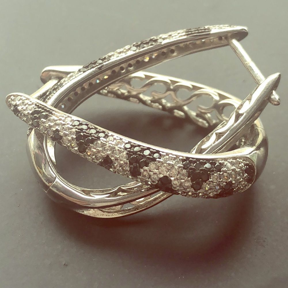 Rhodium plated black and white cubic zirconia